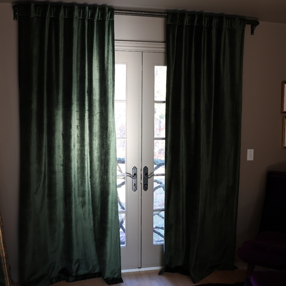 CB2 48"x96" Green Cotton Viscose Velvet Blackout Curtains, x4 Panels (2 sets) - Picture 11 of 13